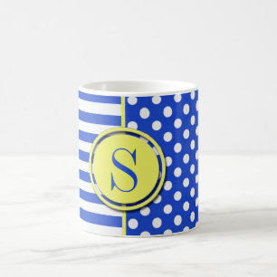 Royal Blue Polka Dots and Stripes-Monogram STaylor Coffee Mug