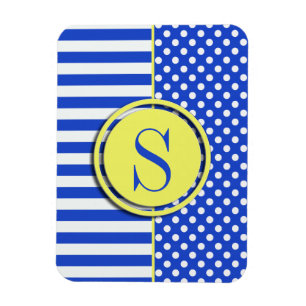 Royal Blue Polka Dots and Stripes-Monogram STaylor Magnet