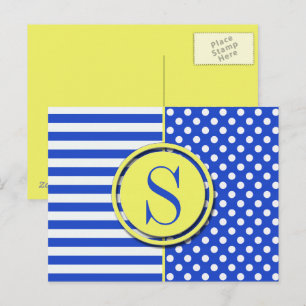 Royal Blue Polka Dots and Stripes-Monogram STaylor Postcard