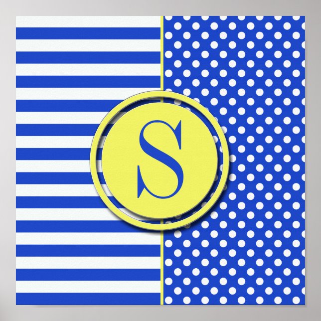 Royal Blue Polka Dots and Stripes-Monogram STaylor Poster (Front)