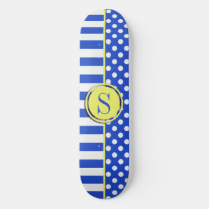 Royal Blue Polka Dots and Stripes-Monogram STaylor Skateboard
