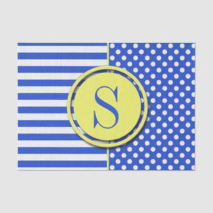 Royal Blue Polka Dots and Stripes-Monogram STaylor Tissue Paper