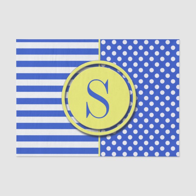 Royal Blue Polka Dots and Stripes-Monogram STaylor Tissue Paper (Front)