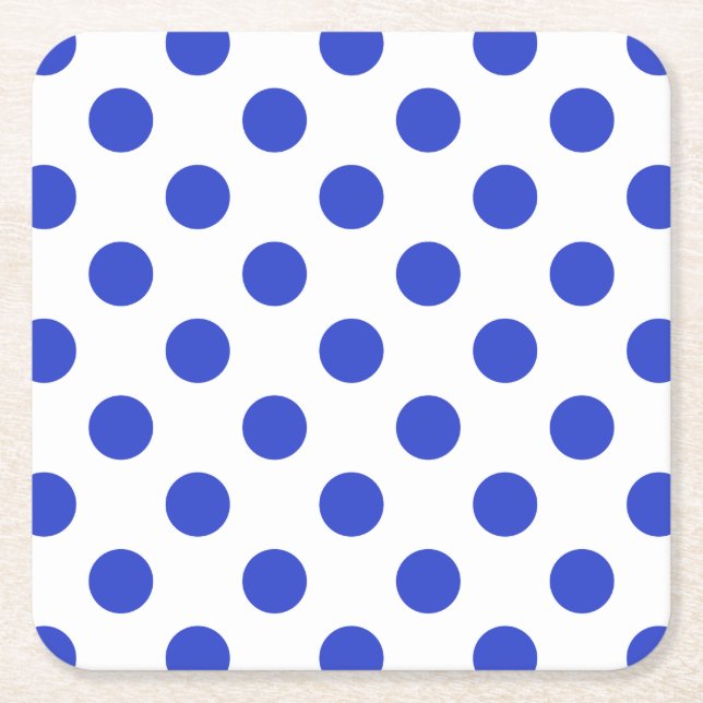 Royal blue polka dots square paper coaster (Front)