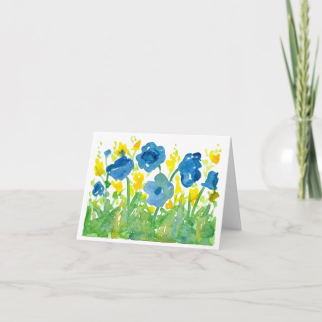 Royal Blue Poppies Watercolor Flowers Thank You Card (Front)