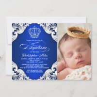 Royal Blue Prince Baptism Invitations