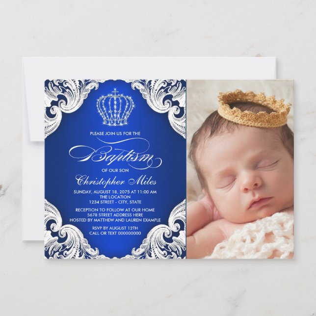 Royal Blue Prince Baptism Invitations (Front)