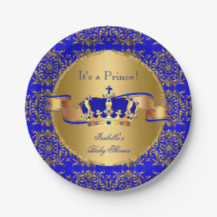 Royal Blue Prince Crown Baby Shower Boy Paper Plate