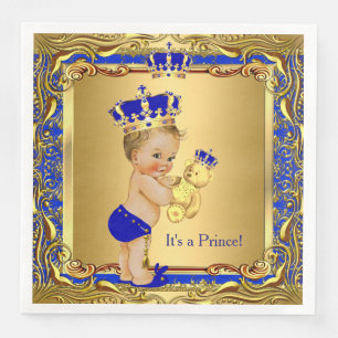Royal Blue Prince Gold Crown Baby Shower Blonde Napkin