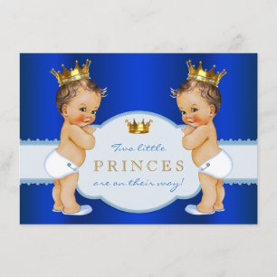 Royal Blue Prince Twin Boy Baby Shower Invitation