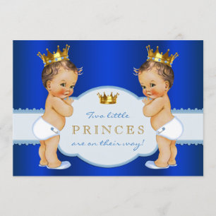 Royal Blue Prince Twin Boy Baby Shower Invitation