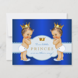 Royal Blue Prince Twin Boy Baby Shower Invitation
