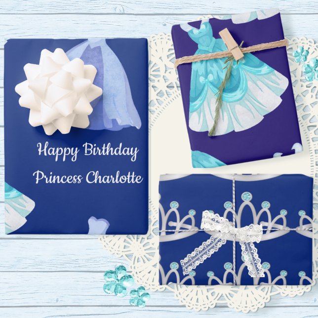 Royal Blue Princess Birthday Wrapping Paper Sheet (Creator Uploaded)