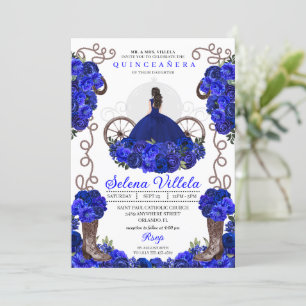 Royal Blue Princess Dress & Boots Quinceanera Invitation