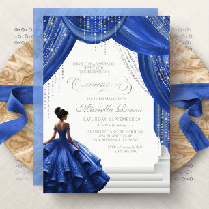 Royal Blue Princess Dress Elegant Quinceanera Invitation