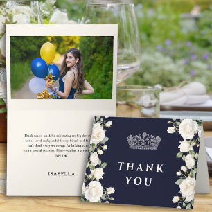 Royal Blue Princess Dress Tiara Quinceanera Photo Thank You Card