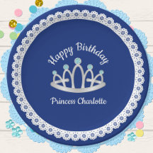 Royal Blue Princess Tiara Birthday Paper Plate