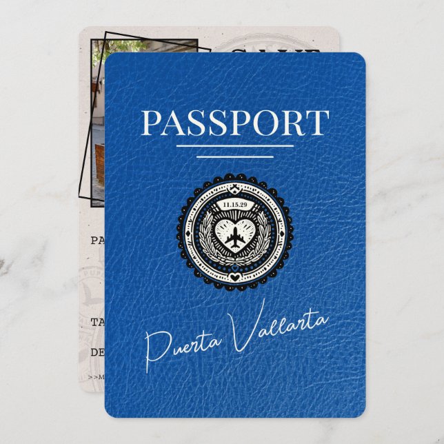Royal Blue Puerta Vallarta Passport Save The Date (Front/Back)