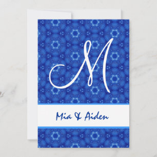 Royal Blue Puffy Stars Monogram Wedding G594 Invitation
