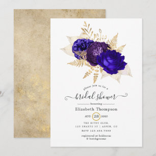 Royal Blue, Purple and Gold Floral Bridal Shower Invitation