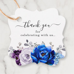 Royal Blue Purple Blooms Wedding Thank You Favour Tags