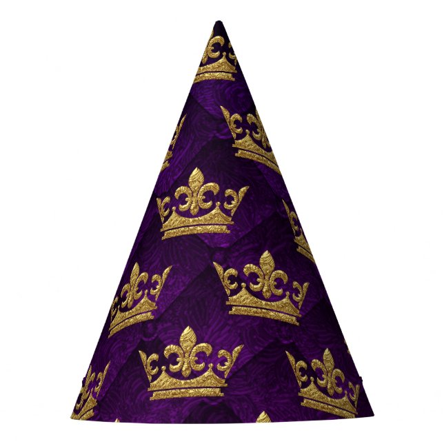 Royal Blue & Purple Crown Prince Birthday Party Hat (Front)