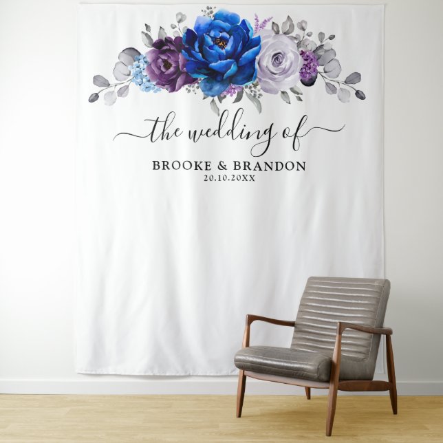 Royal Blue Purple Lilac Blooms Wedding Backdrop   Tapestry (In Situ)