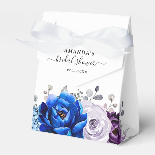 Royal Blue Purple Navy Lilac Blooms  Bridal Shower Favour Box (Front Side)