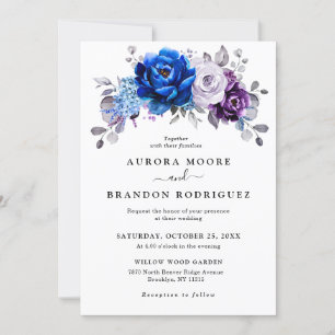 Royal Blue Purple Navy Lilac Blooms Wedding Invitation