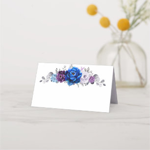 Royal Blue Purple Navy Lilac Blooms Wedding Place Card