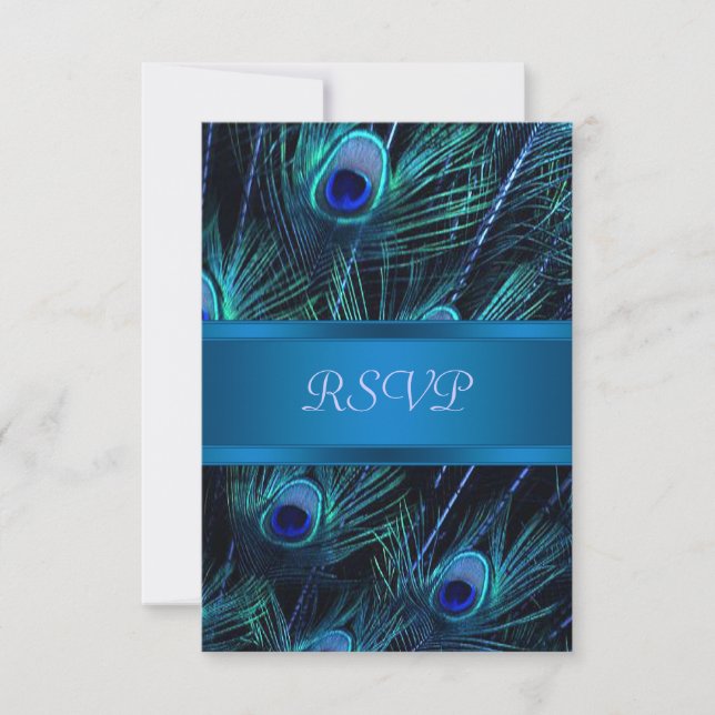 Royal Blue Purple Peacock Wedding RSVP Cards (Front)