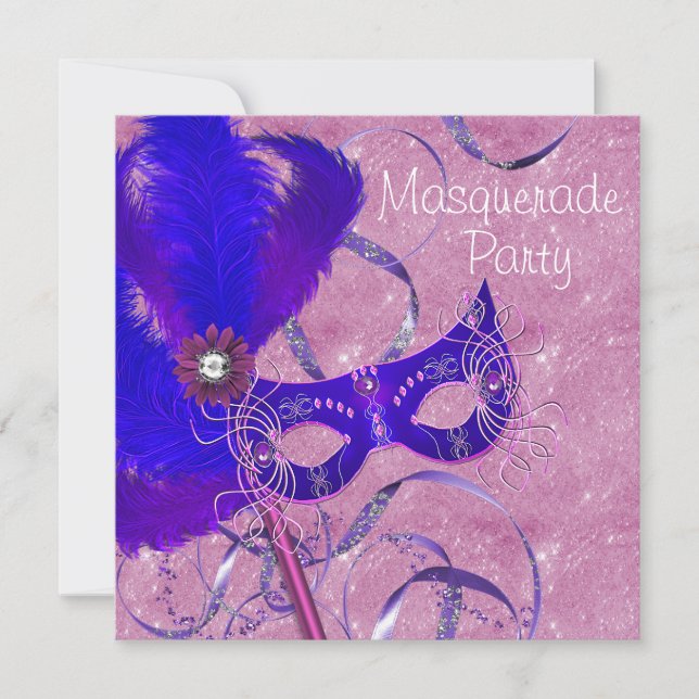 Royal Blue Purple Pink Masquerade Party Invitation (Front)