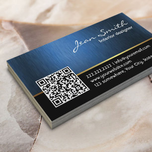 Royal Blue QR code Interior Designer Business Card