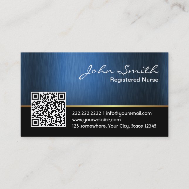 Royal Blue QR code Nurse Business Card (Front)
