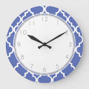 Royal Blue Quatrefoil Pattern Large Clock