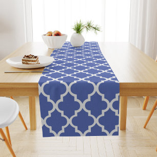 Royal Blue Quatrefoil Tiles Pattern Short Table Runner