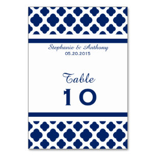 Royal Blue Quatrefoil  Wedding Table Number