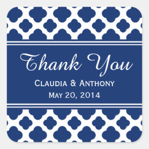 Royal Blue Quatrefoil  Wedding Thank You Square Sticker