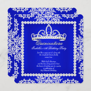 Royal Blue Quinceanera 15th Birthday Party Tiara Invitation