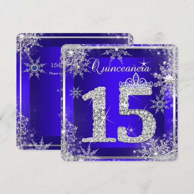 Royal Blue Quinceanera 15th Elite Elegant Birthday Invitation (Front/Back)