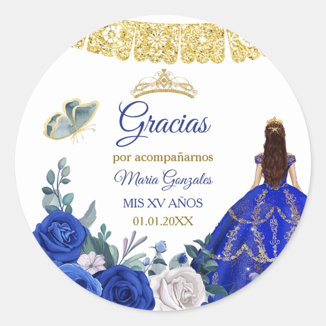 Royal Blue Quinceañera Favour Thank You Gift Tag (Front)