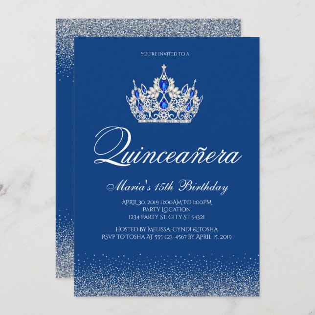 Royal Blue Quinceanera Invitations (Front/Back)