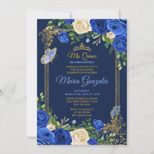 Royal Blue Quinceanera Mexican Girl 15th Birthday Invitation