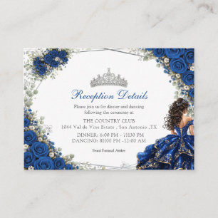 Royal Blue Quinceañera Silver Butterflies Enclosure Card