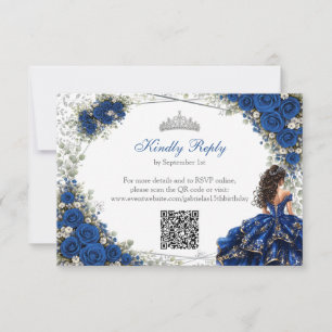 Royal Blue Quinceañera Silver Butterflies RSVP Card