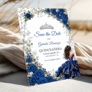 Royal Blue Quinceañera Silver Butterflies Save The Date