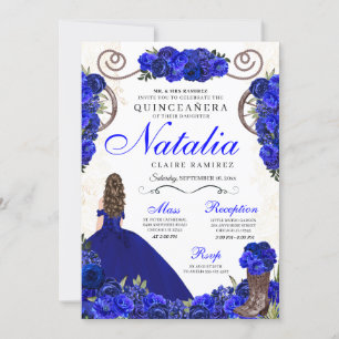 Royal Blue Ranchero Princess Quinceanera Invitation