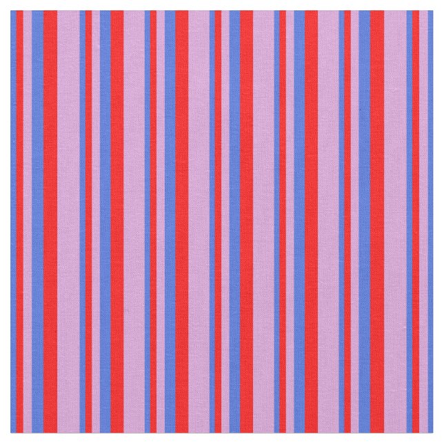 Royal Blue, Red, and Plum Coloured Stripes Pattern Fabric (Close Up)