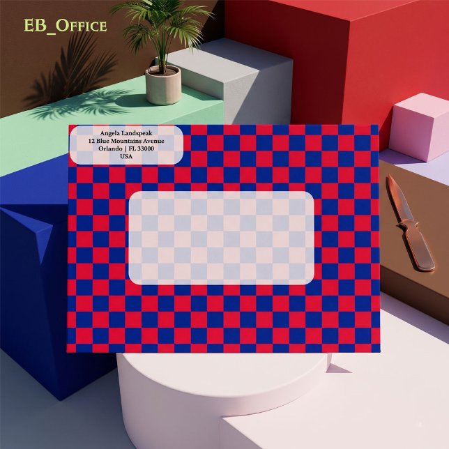Royal Blue & Red Chequered Return Address   Envelope (Love the envelope, but looking for a different hue? Visit EB_Office to explore our full collection.)