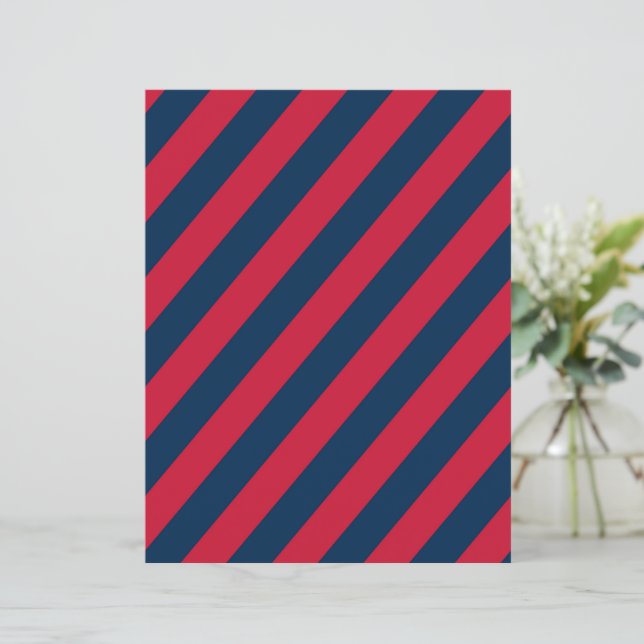 Royal Blue & Red Diagonal Stripes Scrapbook Paper (Standing Front)